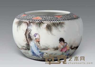 民国 粉彩人物水盂 直径7cm